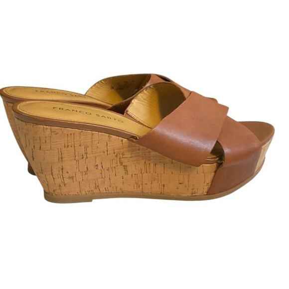 Franco Sarto Frost 2 Platform Wedge Heel Sandals 8M Open Toe Mules Leather Brown - Picture 5 of 11